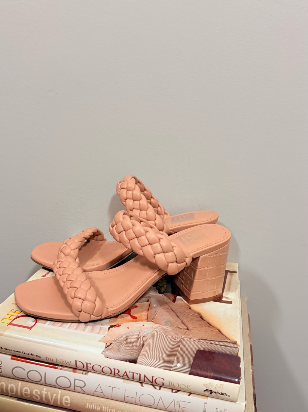 Dolce Vita Braided Double-Strap Block Heel Mules - Peach